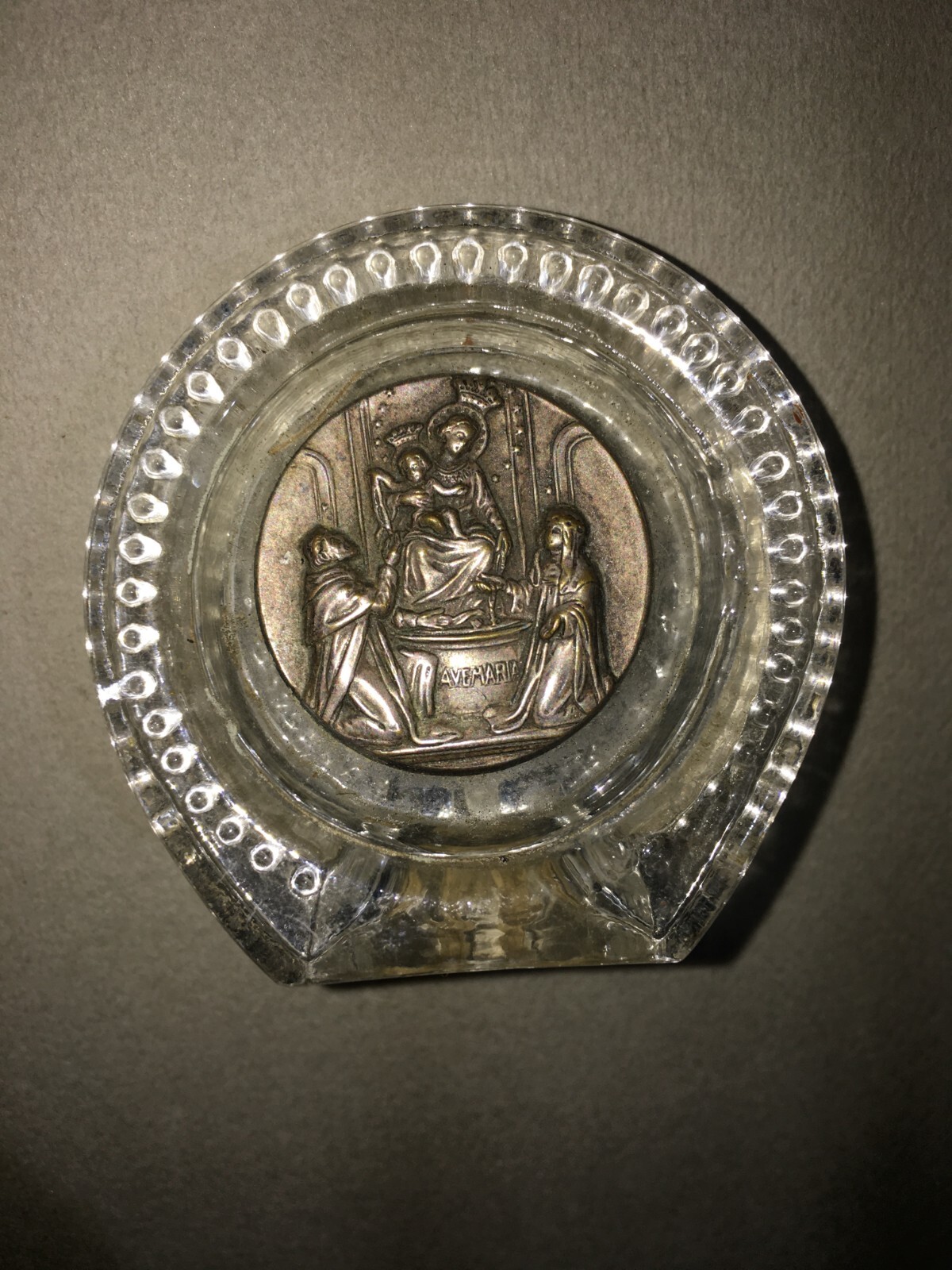 Arte Devozionale: Madonna Del Rosario O Di Pompei, Placchetta In Metallo Su Vetro