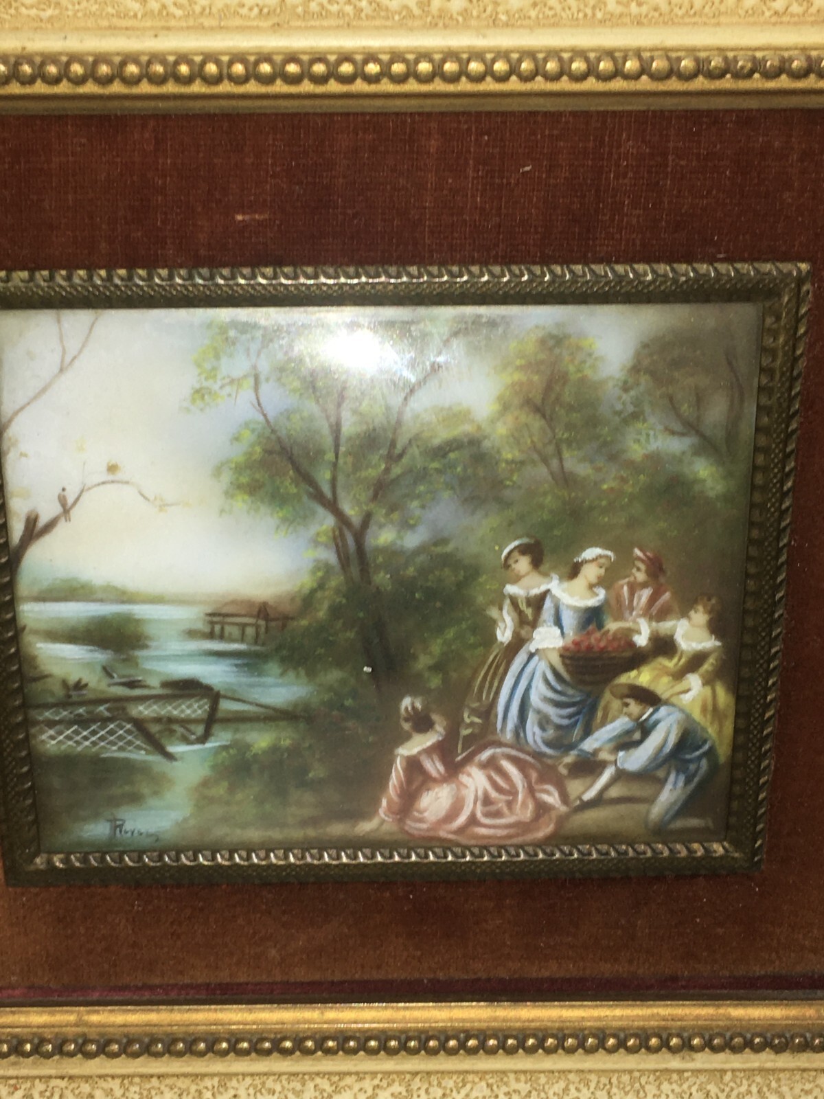 Miniatura Con Scena Campestre E Veduta Animata, Cornice d'Epoca