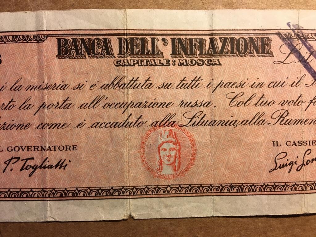 Assegno Satirico Di Propaganda Elettorale, Fronte Democratico Popolare, Togliatti E Longo, 1948