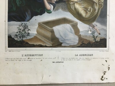 Arte Popolare Devozionale: L'Assunzione Della Vergine Con Angeli. Antica Litografia Turgis & Casse Frères, XIX Secolo