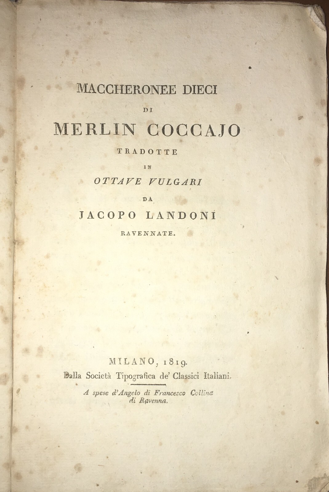 Landoni, Merlin Coccaio (Teofilo Folengo): Maccheronee Dieci, 1819