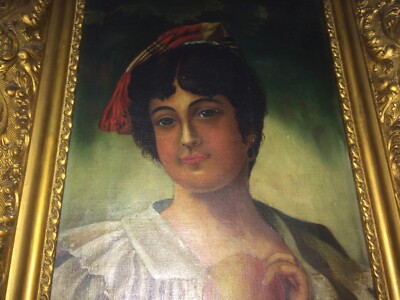 Dipinto Antico: Giovane Donna Con Arancia