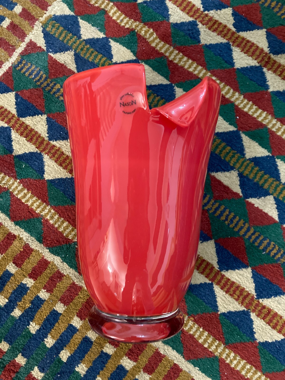 Arte Del Vetro, Design Murano, Nason, Suggestivo Vaso Rosso Firmato