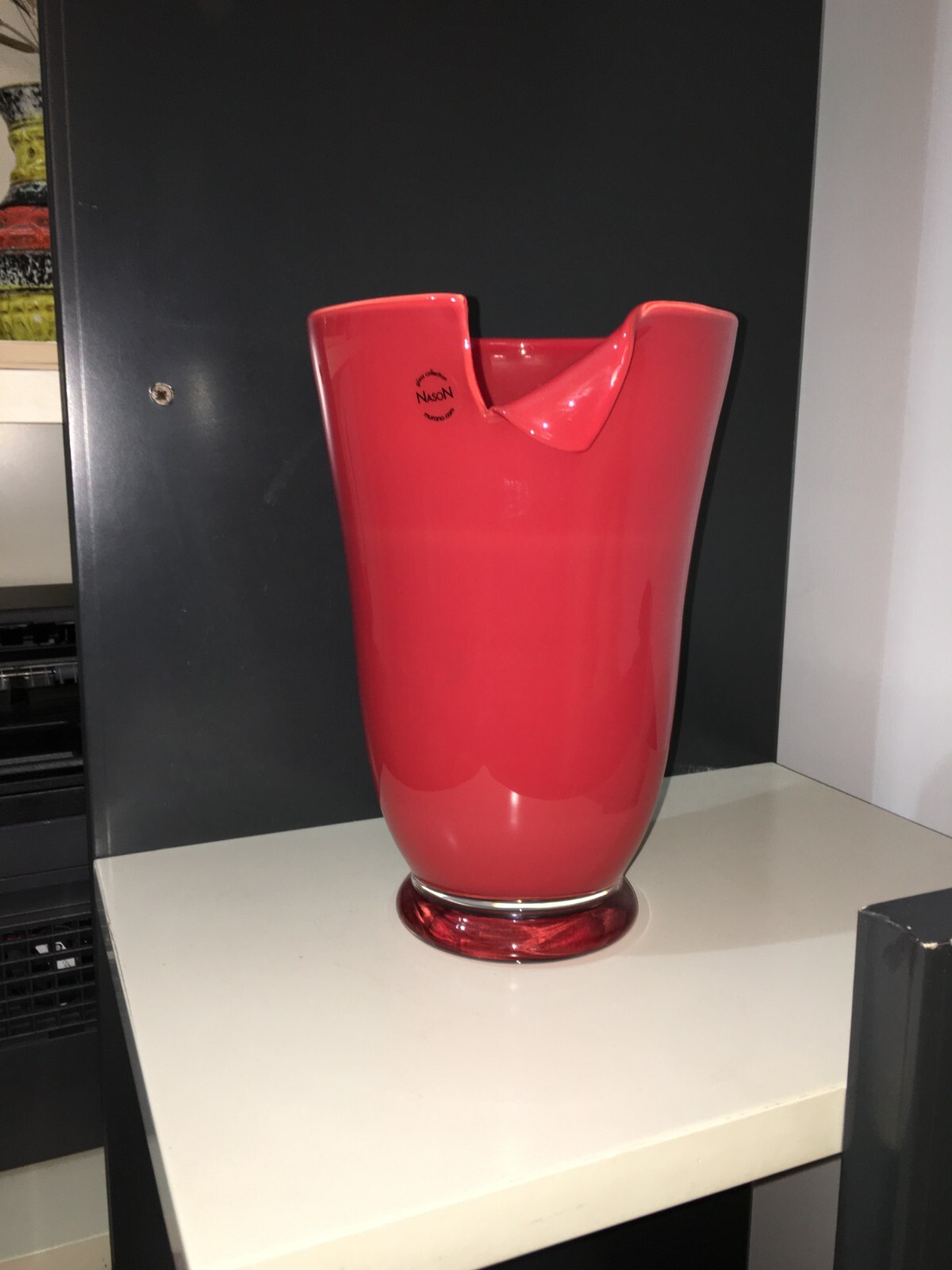 Arte Del Vetro, Design Murano, Nason, Suggestivo Vaso Rosso Firmato