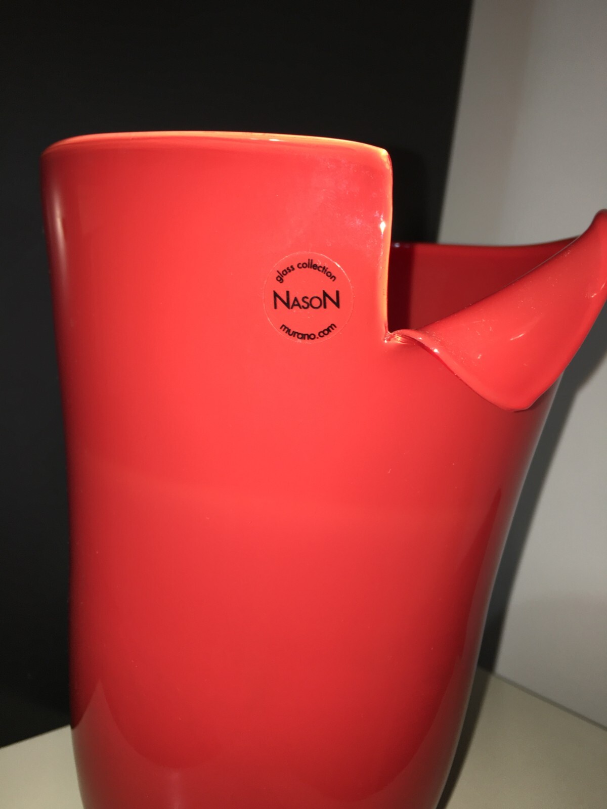 Arte Del Vetro, Design Murano, Nason, Suggestivo Vaso Rosso Firmato