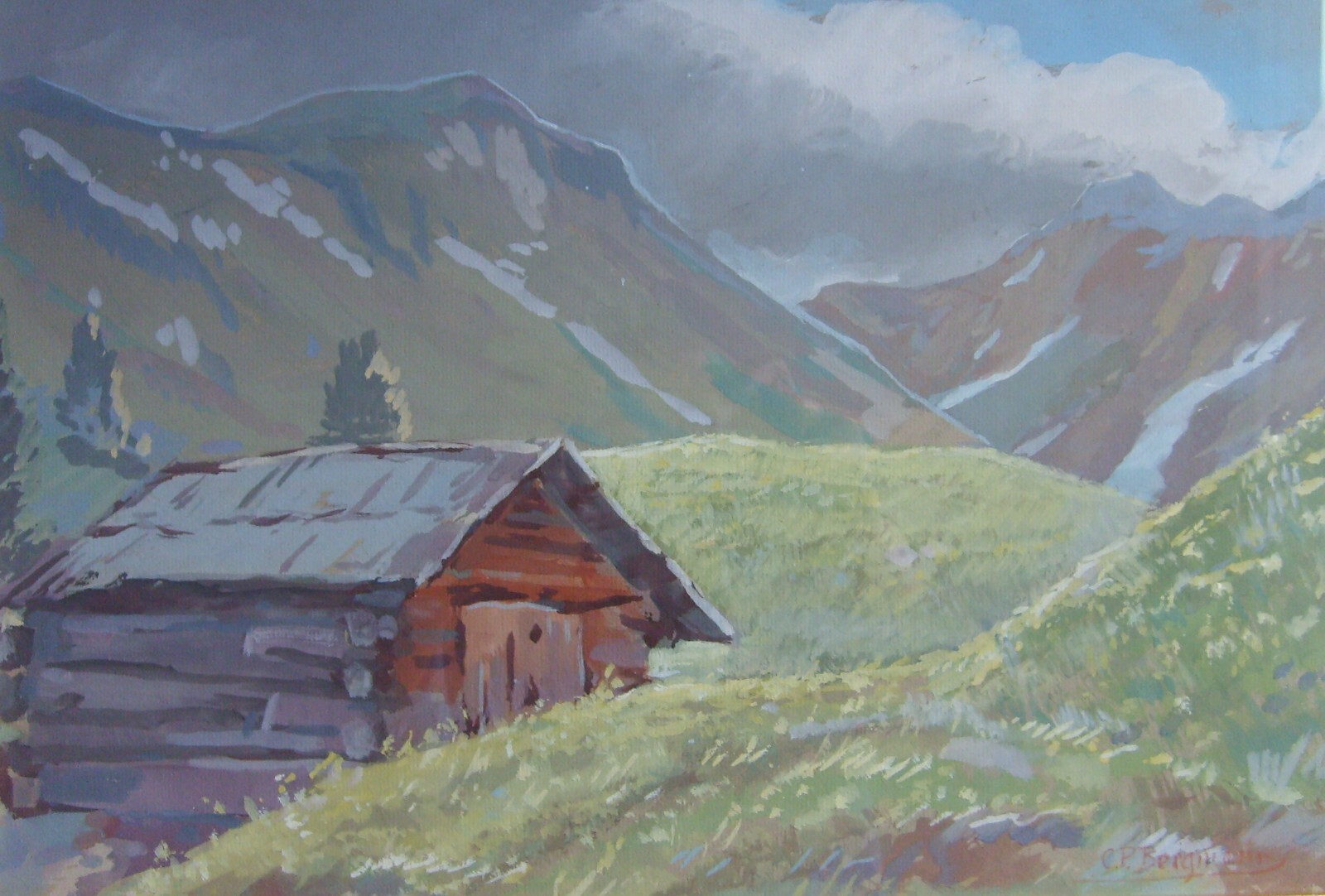 Paesaggio Montano Con Baita, Opera Firmata Di Conrad Peter Bergmann
