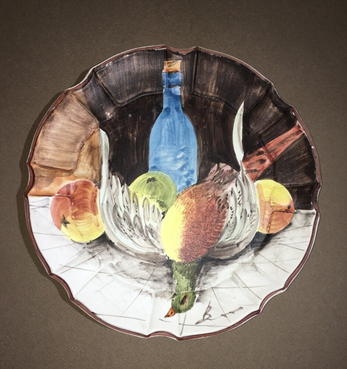 Arte: Ceramica Artistica Di Bassano, Piatto Dipinto Con Natura Morta E Cacciagione
