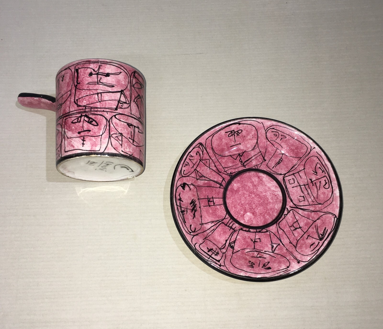 Arte Ceramica: Tazzina Con Piattino, Decori Umoristici, Chiusi, Bai, Metà '900