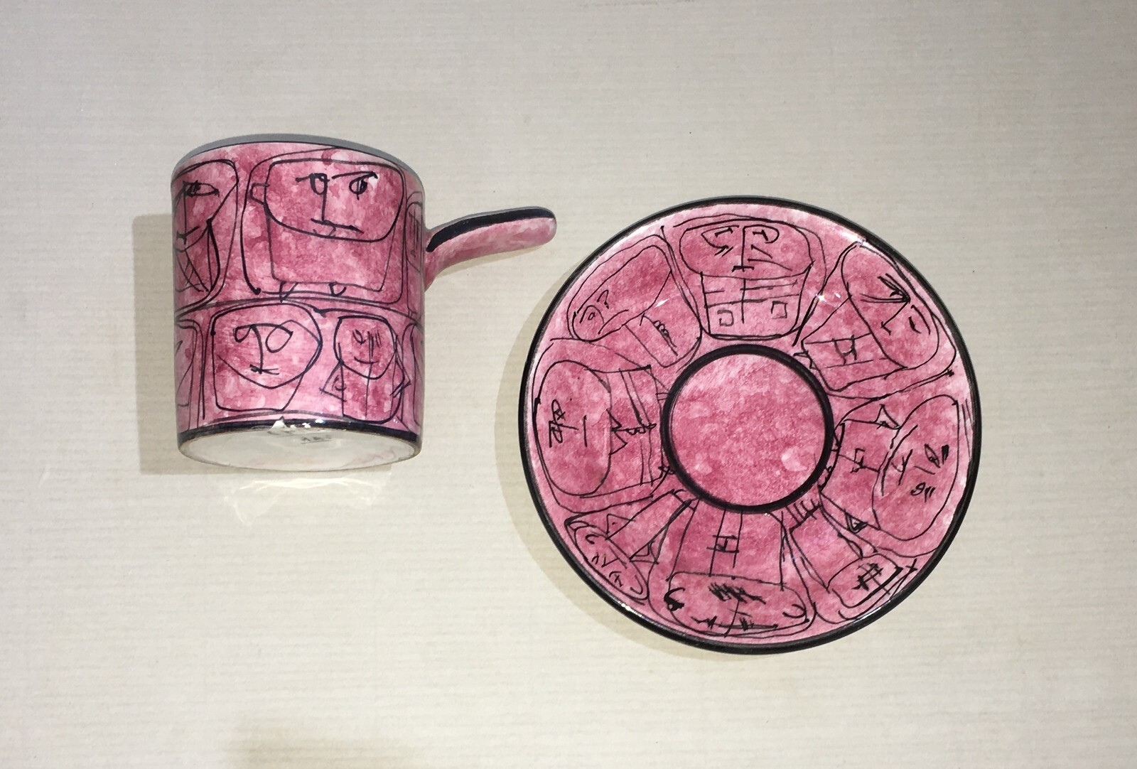 Arte Ceramica: Tazzina Con Piattino, Decori Umoristici, Chiusi, Bai, Metà '900