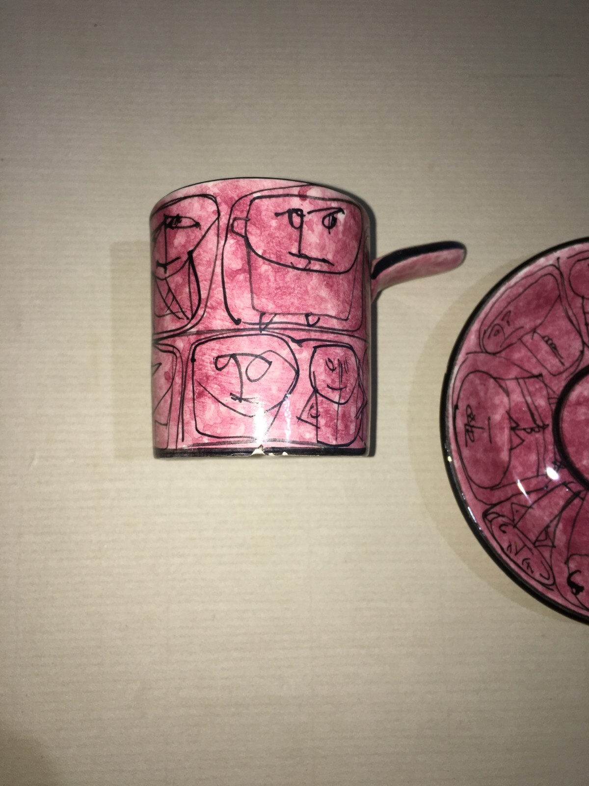 Arte Ceramica: Tazzina Con Piattino, Decori Umoristici, Chiusi, Bai, Metà '900