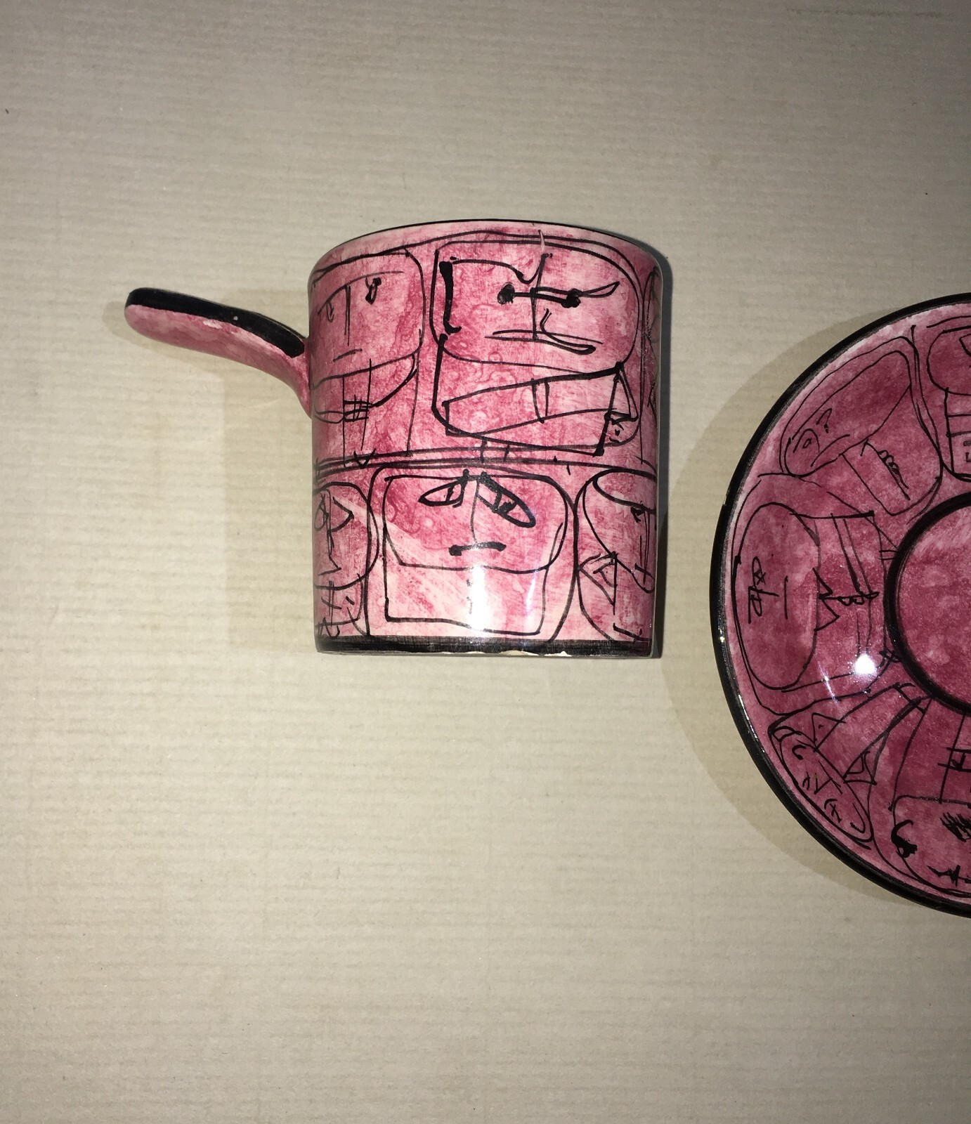 Arte Ceramica: Tazzina Con Piattino, Decori Umoristici, Chiusi, Bai, Metà '900