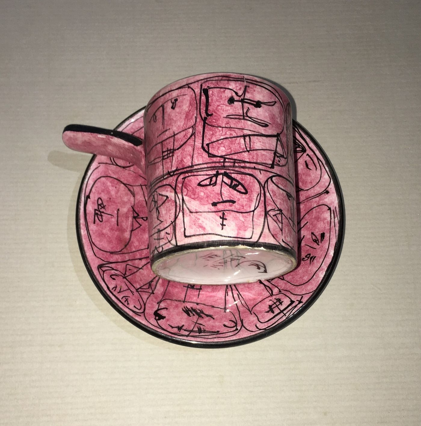 Arte Ceramica: Tazzina Con Piattino, Decori Umoristici, Chiusi, Bai, Metà '900