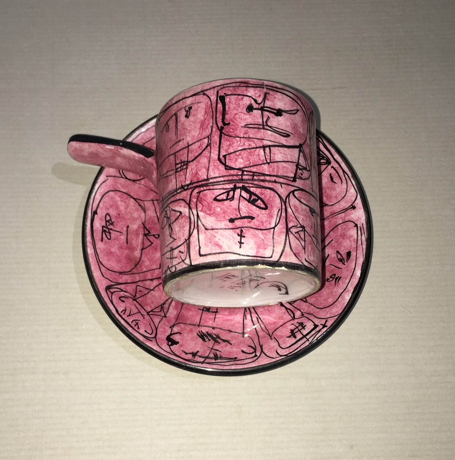 Arte Ceramica: Tazzina Con Piattino, Decori Umoristici, Chiusi, Bai, Metà '900