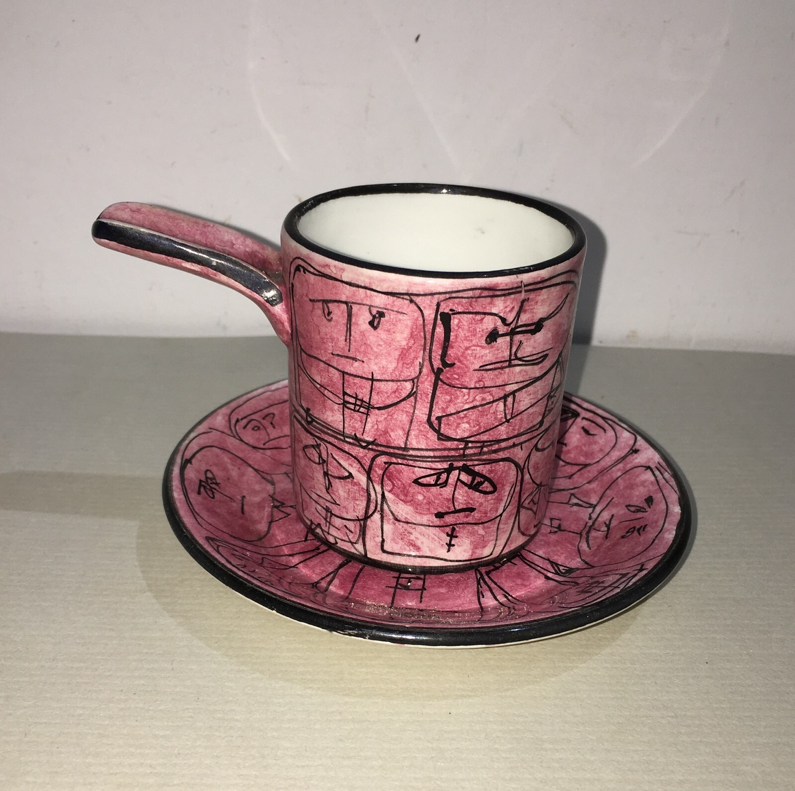 Arte Ceramica: Tazzina Con Piattino, Decori Umoristici, Chiusi, Bai, Metà '900