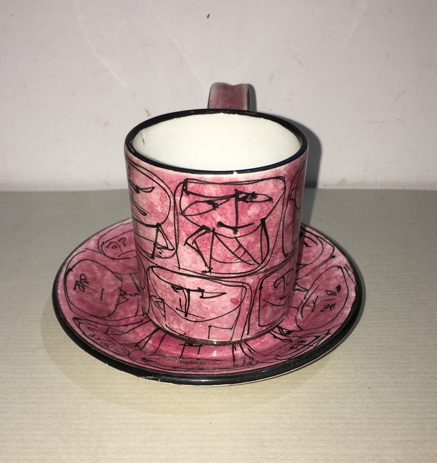 Arte Ceramica: Tazzina Con Piattino, Decori Umoristici, Chiusi, Bai, Metà '900