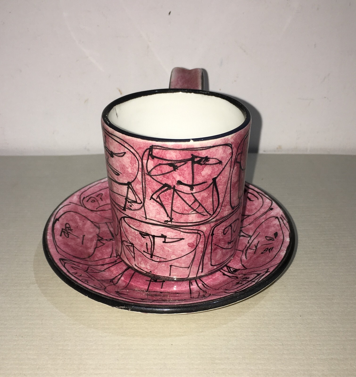 Arte Ceramica: Tazzina Con Piattino, Decori Umoristici, Chiusi, Bai, Metà '900