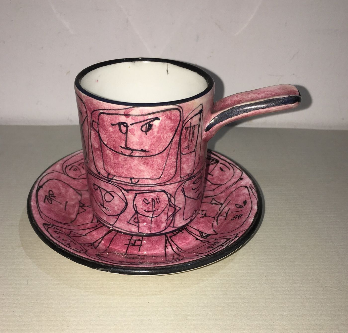 Arte Ceramica: Tazzina Con Piattino, Decori Umoristici, Chiusi, Bai, Metà '900