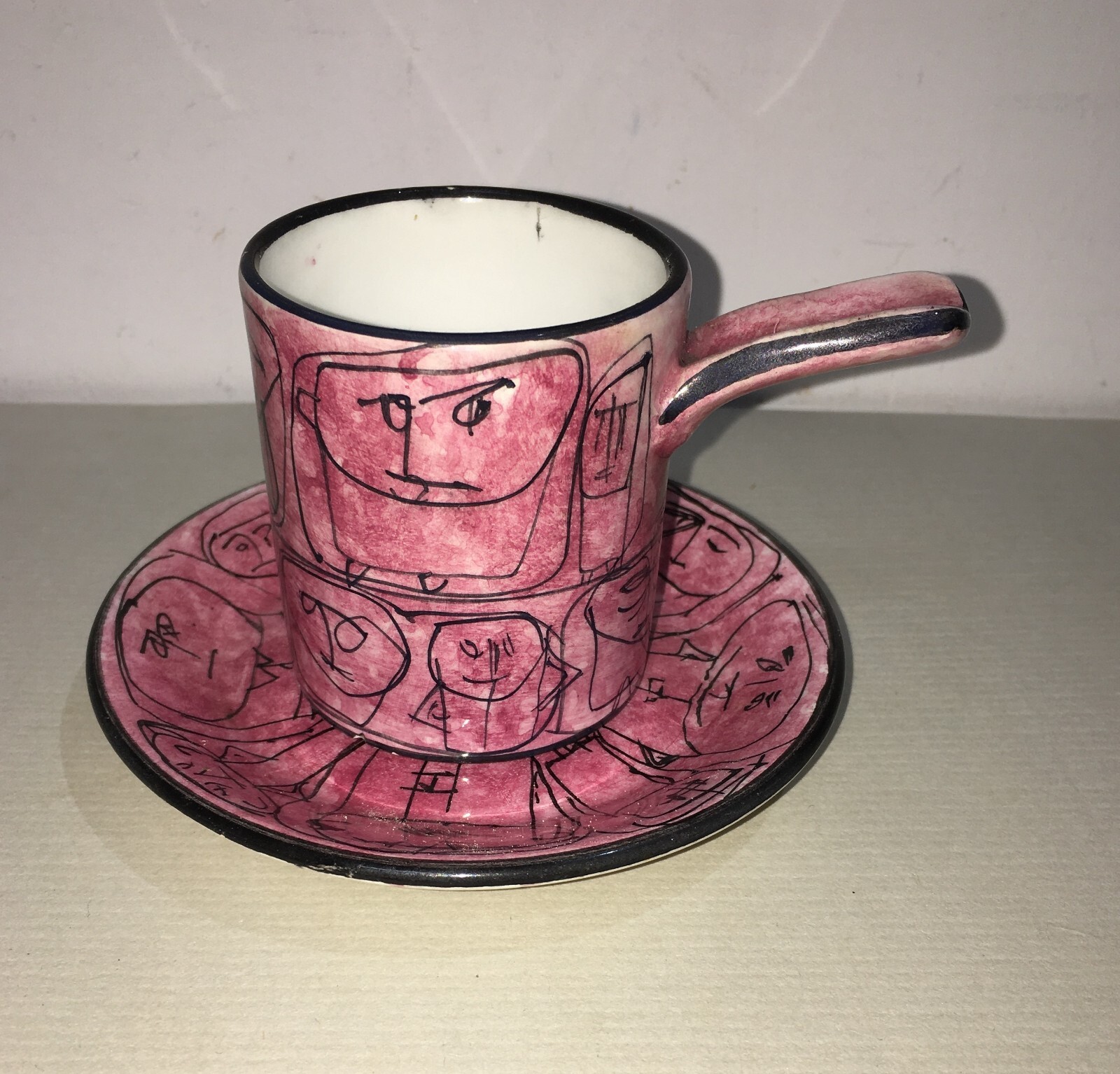 Arte Ceramica: Tazzina Con Piattino, Decori Umoristici, Chiusi, Bai, Metà '900