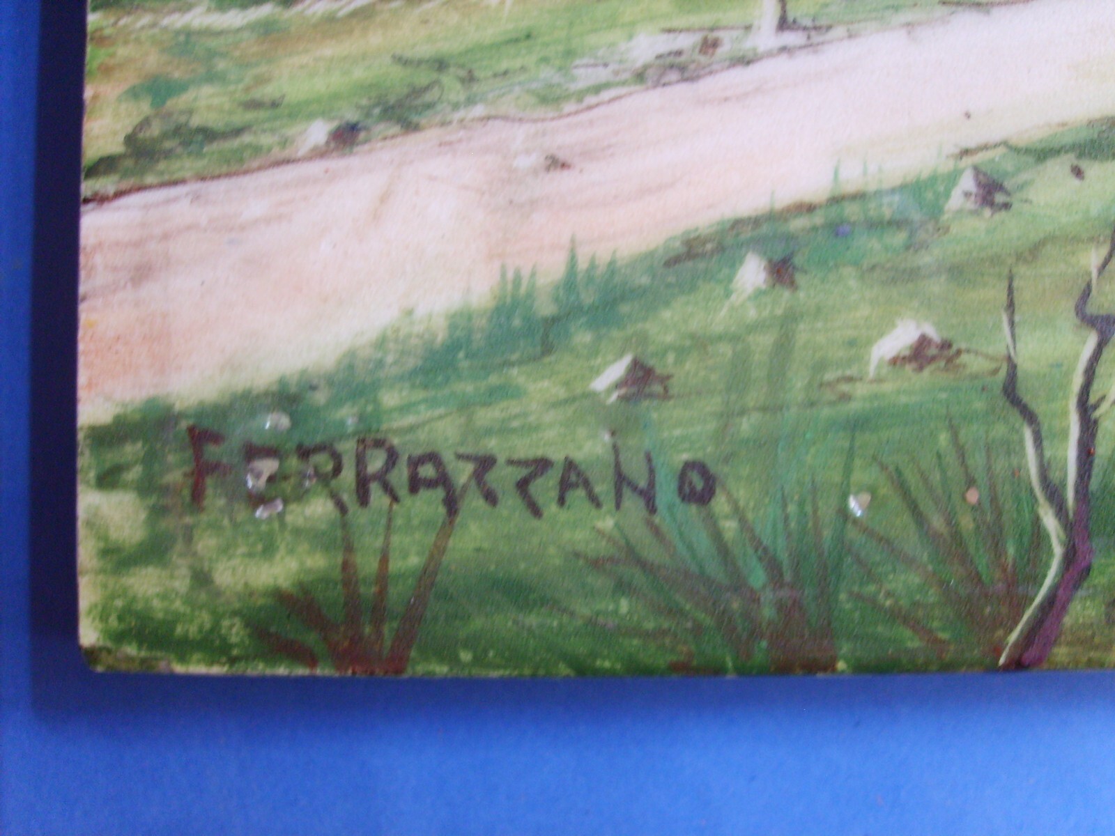 Veduta Di Paese (Ariano Irpino O Ferrazzano), Dipinto Su Ceramica, Epoca Fascista