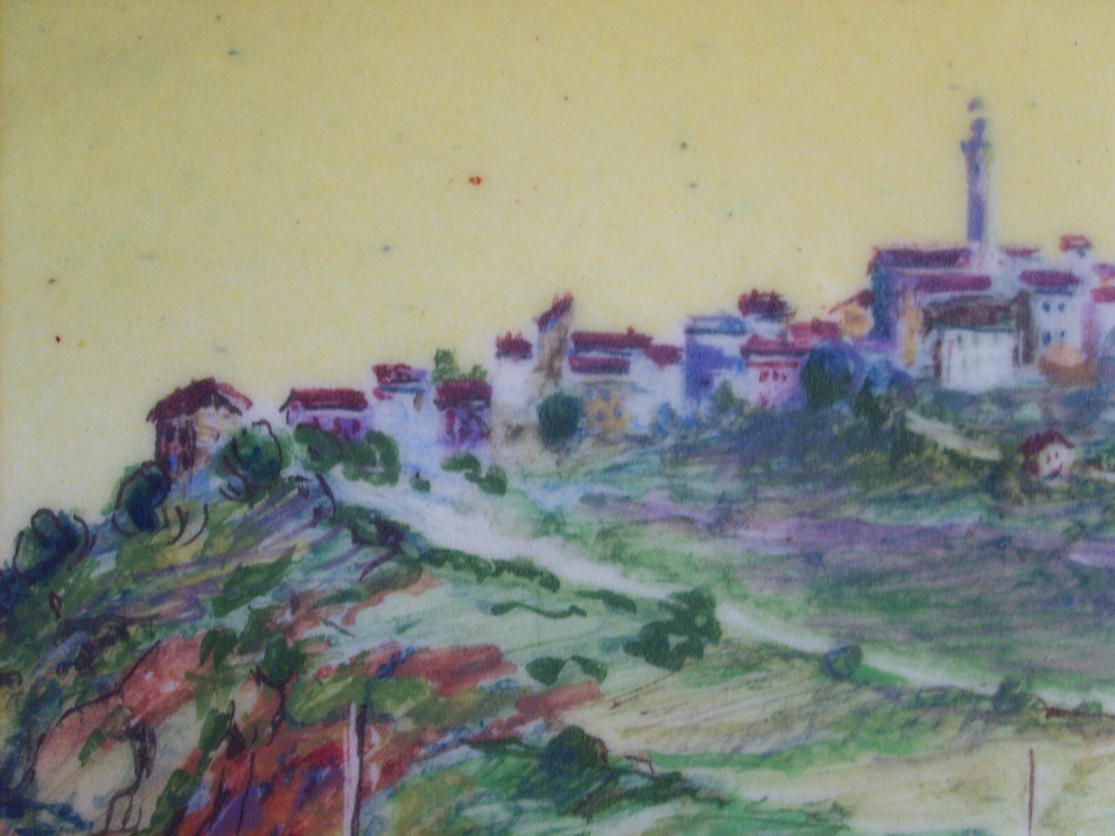 Veduta Di Paese (Ariano Irpino O Ferrazzano), Dipinto Su Ceramica, Epoca Fascista