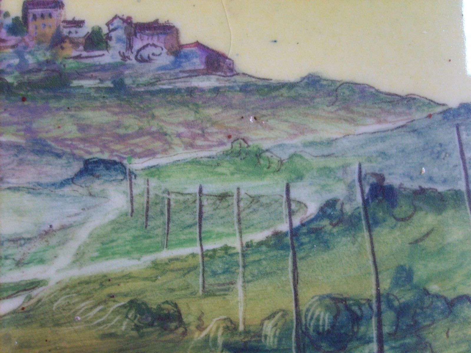 Veduta Di Paese (Ariano Irpino O Ferrazzano), Dipinto Su Ceramica, Epoca Fascista
