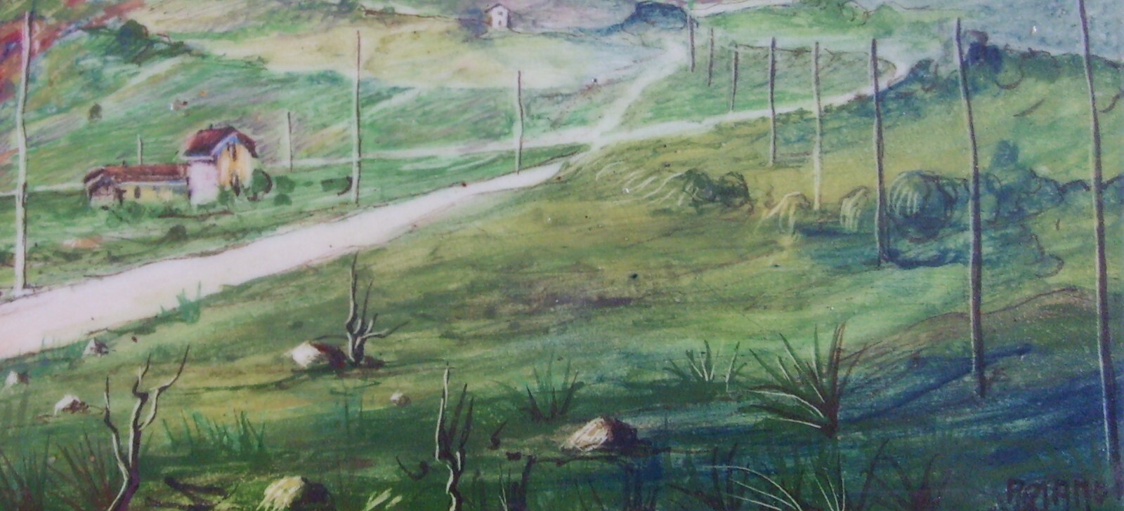 Veduta Di Paese (Ariano Irpino O Ferrazzano), Dipinto Su Ceramica, Epoca Fascista