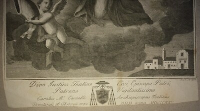 San Giustino, Patrono Di Chieti: Incisione Devozionale Con Stemma Cernelli, 1822