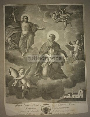 San Giustino, Patrono Di Chieti: Incisione Devozionale Con Stemma Cernelli, 1822