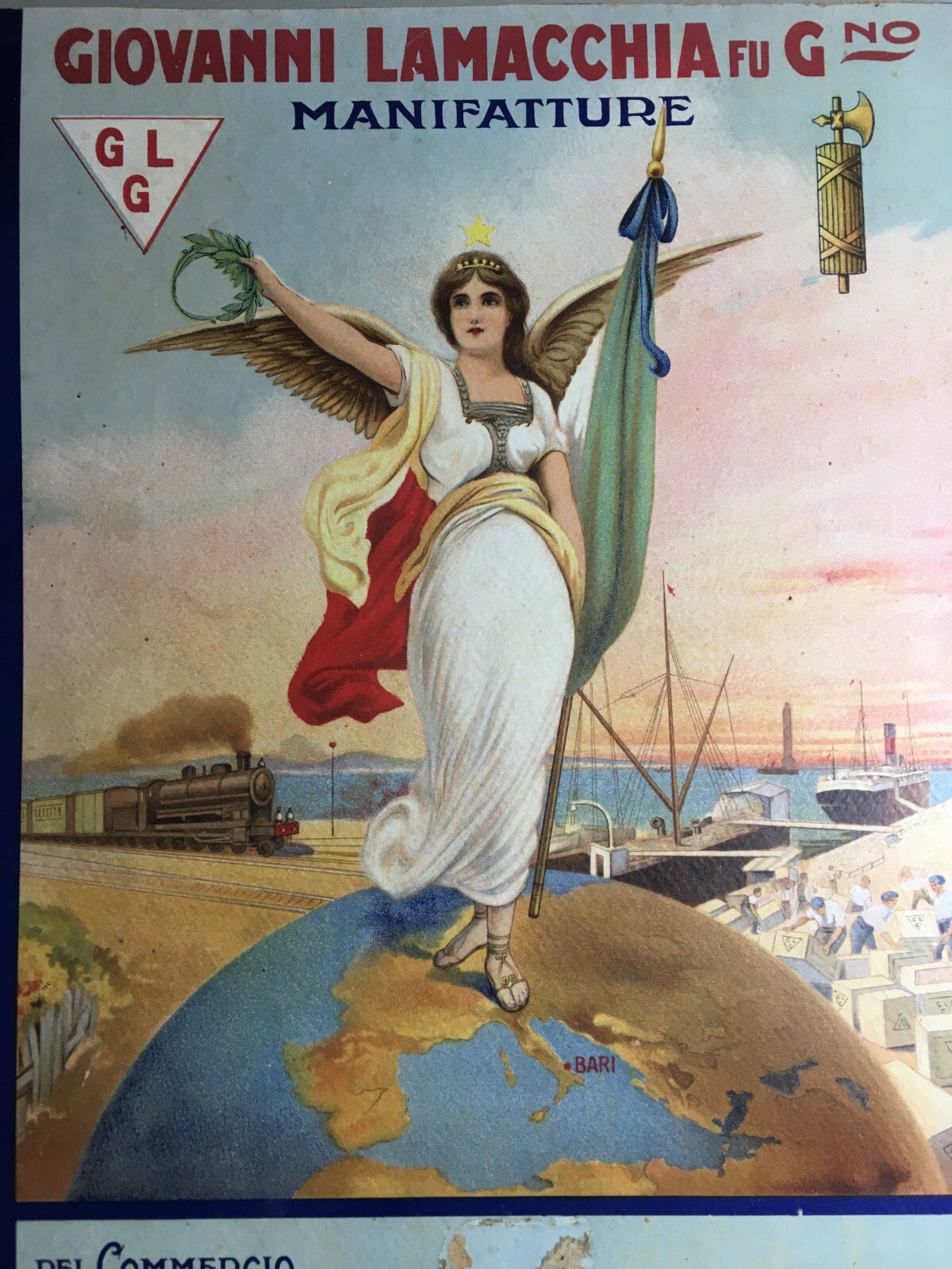Giovanni Lamacchia Fu G. Manifatture Tessili Bari, Cartello Pubblicitario d'Epoca