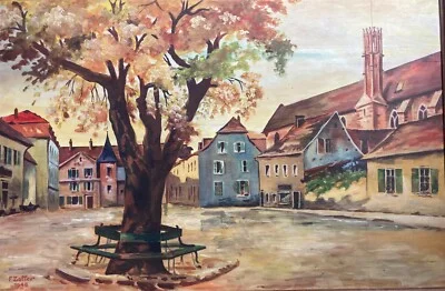 Evocative Urban Landscape View, Artist Zeller, Decorative Painting, 1948