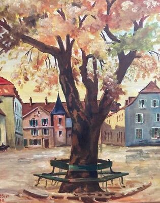 Evocative Urban Landscape View, Artist Zeller, Decorative Painting, 1948