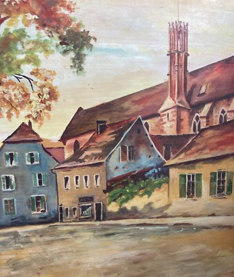 Suggestiva Veduta Paesaggistica Urbana   Artista Zeller   Dipinto Decorativo   1948