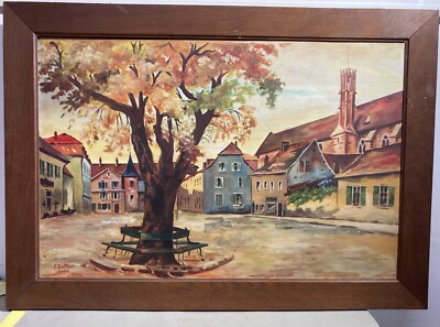 Suggestiva Veduta Paesaggistica Urbana   Artista Zeller   Dipinto Decorativo   1948