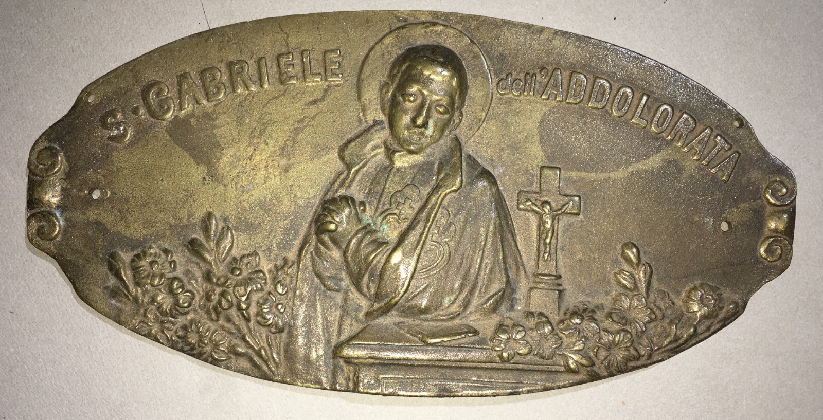 Arte Devozionale: San Gabriele Dell'Addolorata, Antica Placchetta In Rilievo d'Ottone