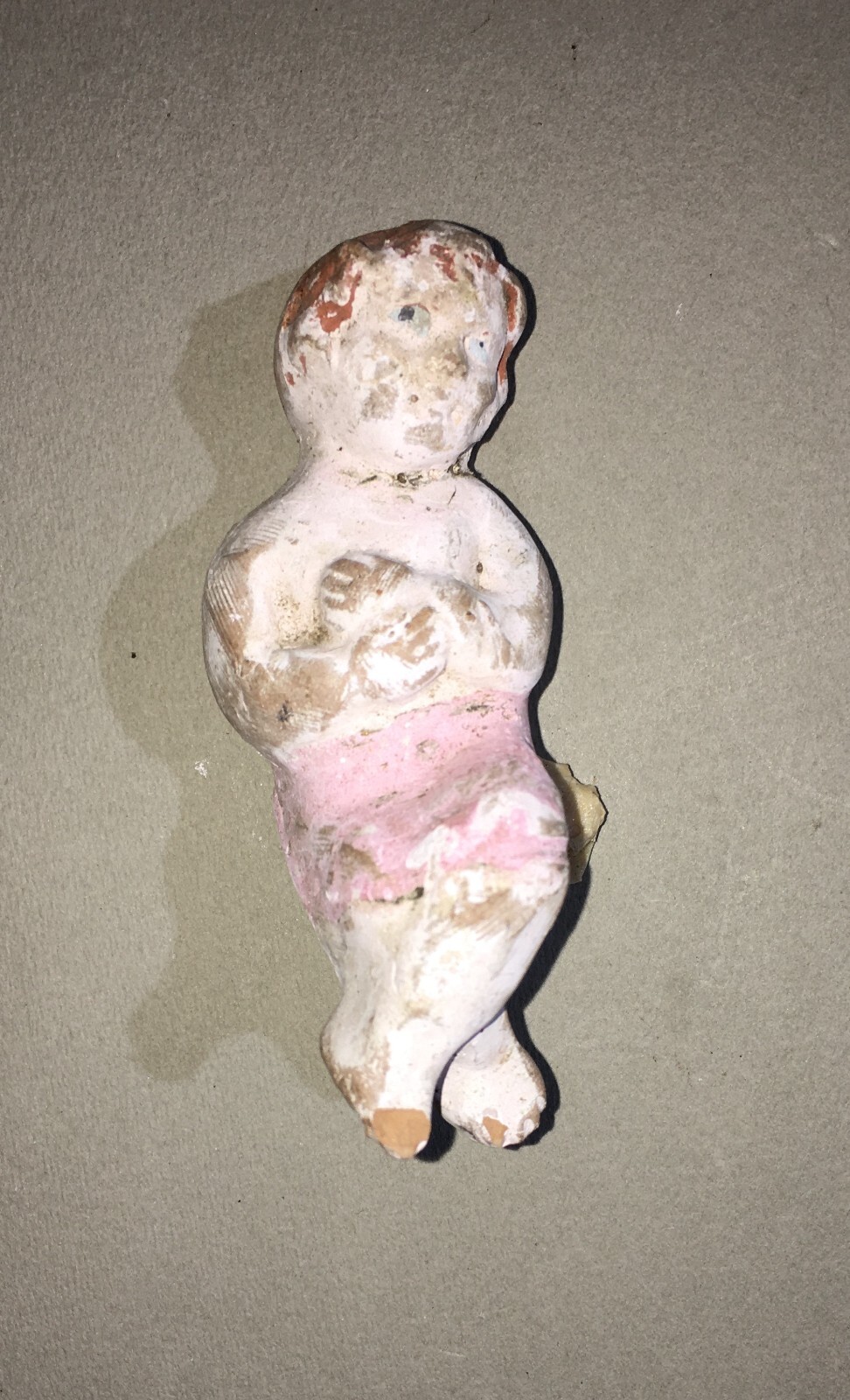 Arte Popolare Devozionale: Bambinello Da Presepe In Terracotta Policroma