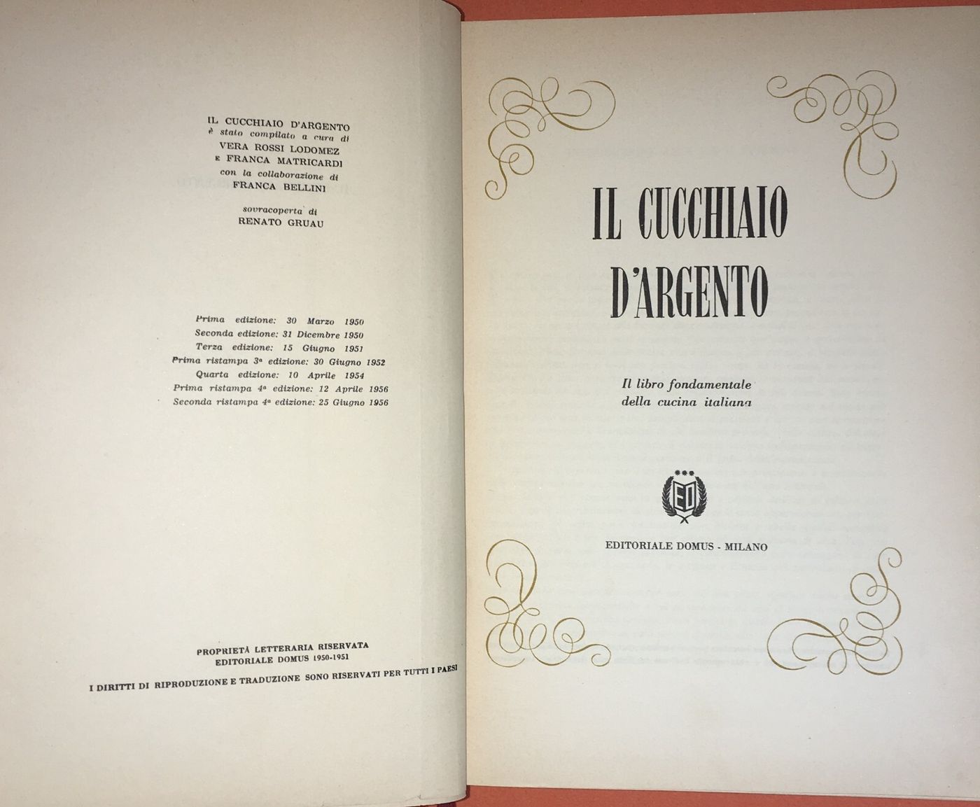 Culinaria, Cucina Regionale, Pasticceria, Ampio Ricettario Illustrato, Domus, 1956