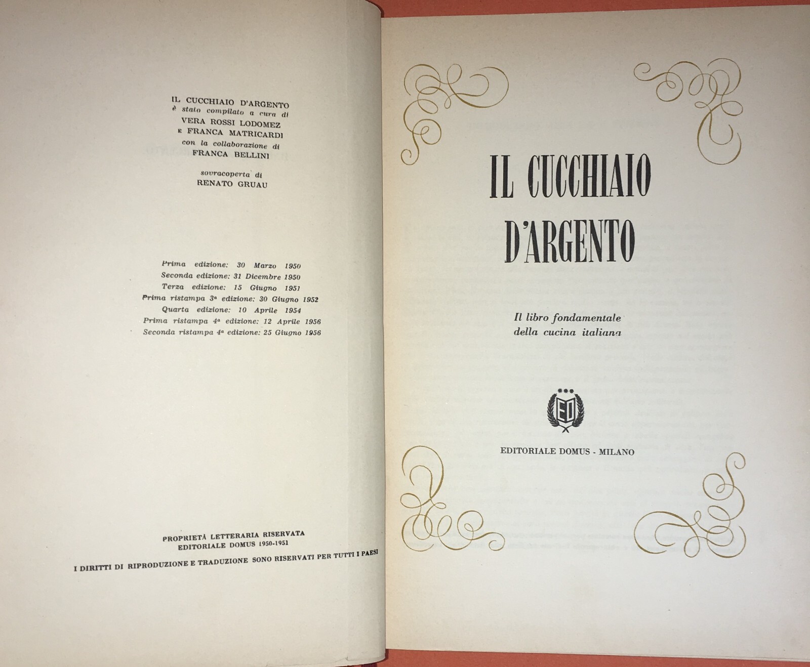 Culinaria, Cucina Regionale, Pasticceria, Ampio Ricettario Illustrato, Domus, 1956