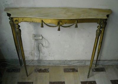 Consolle Con Specchiera In Metallo Dorato E Marmo, F.A.M.O.B. De Angelis