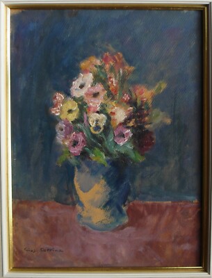 Giuseppe Cerrina, Vaso Con Fiori, Dipinto Tecnica Mista Su Cartone