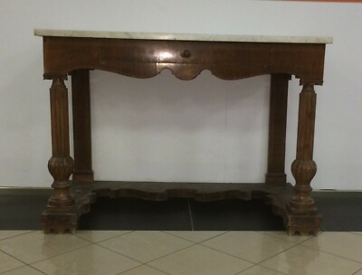Antica Toilette Con Specchiera In Legno Intagliato E Piano In Marmo