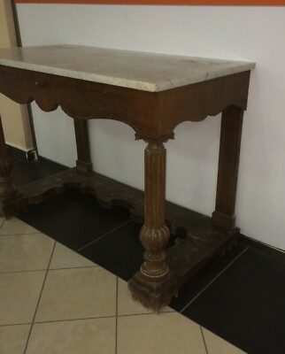 Antica Toilette Con Specchiera In Legno Intagliato E Piano In Marmo