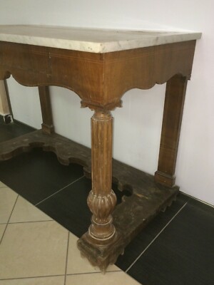 Antica Toilette Con Specchiera In Legno Intagliato E Piano In Marmo
