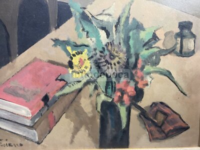Arte Del '900: Natura Morta Con Vaso Di Fiori, Libri E Calamaio, Artista Troiano