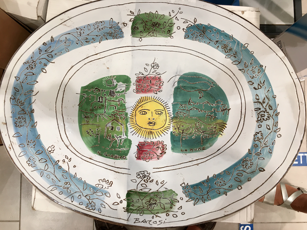Manlio Bacosi: Allegoria Del Giorno E Della Notte. Grande Ceramica Ovalare, Anni '70
