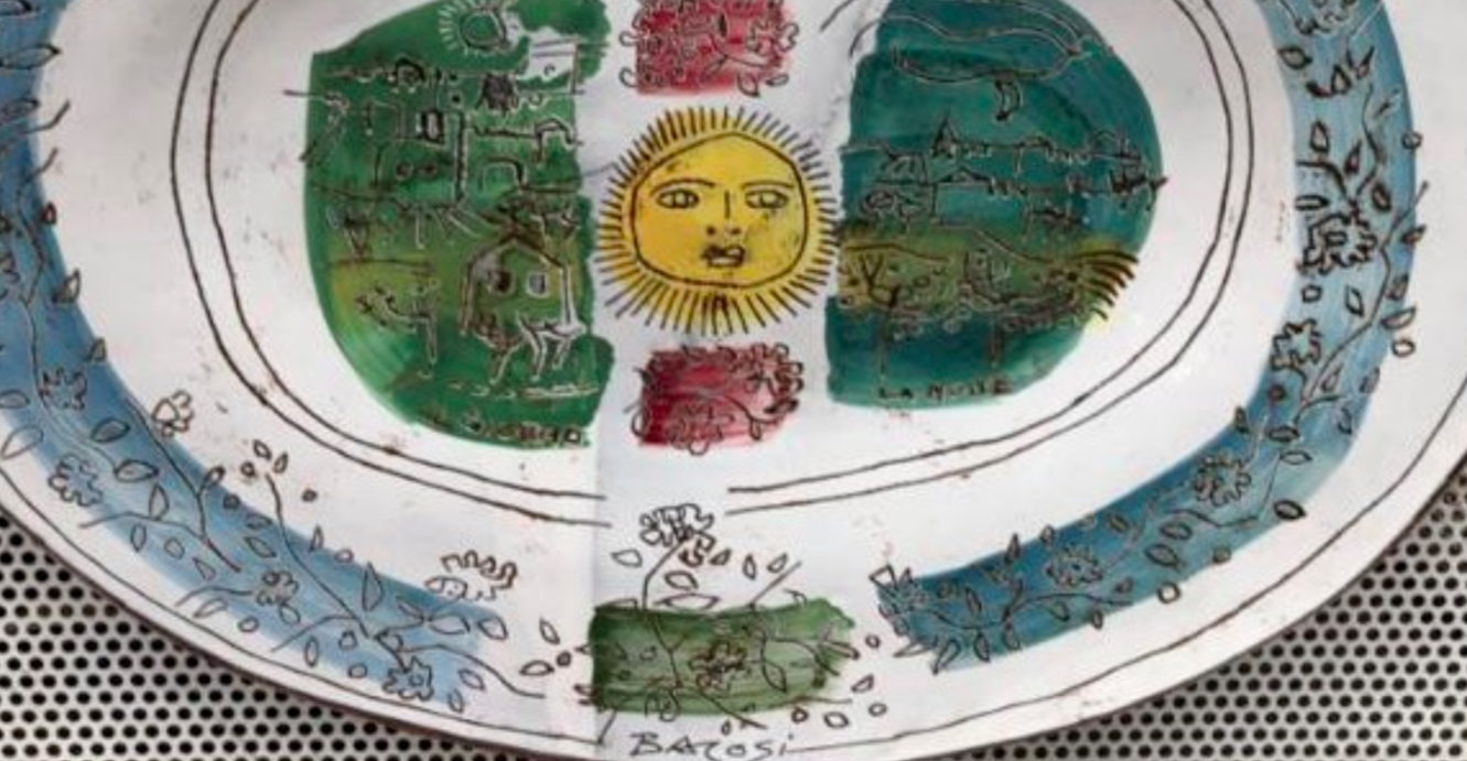 Manlio Bacosi: Allegoria Del Giorno E Della Notte. Grande Ceramica Ovalare, Anni '70
