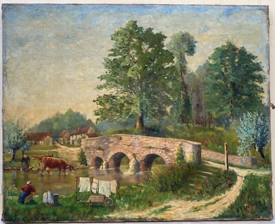 Arte Artista Dufour Paesaggio Con Ponte Antico Dipinto Firmato E Datato 1922