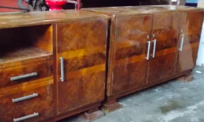 20th-Century Decorative Arts - Design - Pair of Wood and Burl Cabinets - Ponti Era