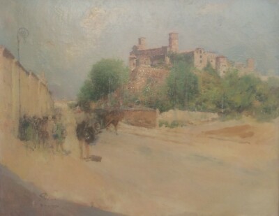 Pittura Italiana: Paesaggio Con Veduta Di Borgo Laziale Di Giuseppe Pastina, 1936