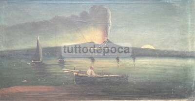 Antica Veduta Napoletana: Eruzione Del Vesuvio (veduta Notturna)