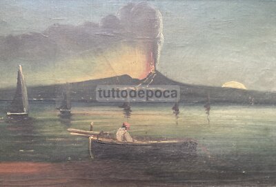 Antica Veduta Napoletana: Eruzione Del Vesuvio (veduta Notturna)